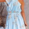 Elegant Floral Split Joint Fold Oblique Collar A Line Dress