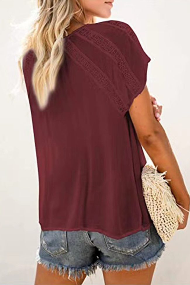 Casual Elegant Solid Hollowed Out Split Joint V Neck T-Shirts