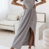 Casual Solid Fold O Neck Irregular Dress Dresses