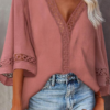 Casual Solid Hollowed Out Split Joint V Neck Tops