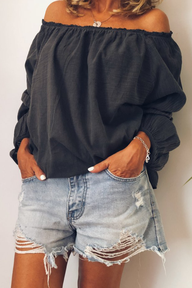 Casual Solid Stringy Selvedge Off the Shoulder Tops