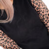 contrast color leopard print crew neck pullover sweater