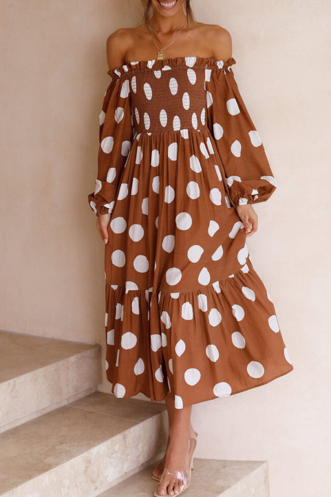 British Style Polka Dot Off the Shoulder Princess Dresses