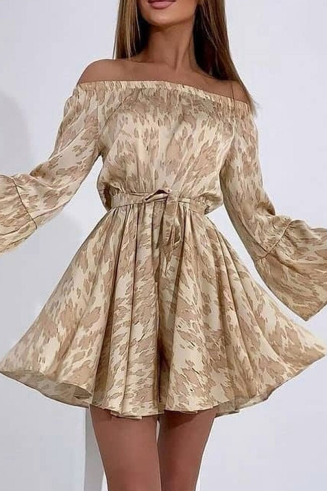 Print Split Joint Off the Shoulder Cake Skirt Dress