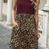 Fashion Casual Leopard Split Joint O Neck A Line Dresses