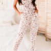 Fashion Casual Leopard Split Joint O Neck Jumpsuits