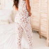 Fashion Casual Leopard Split Joint O Neck Jumpsuits