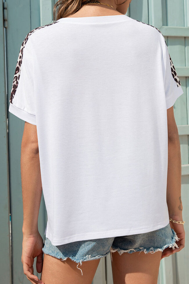 Fashion Casual Leopard Split Joint O Neck T-Shirts