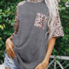 Fashion Casual Leopard Split Joint O Neck T-Shirts