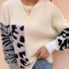 Fashion Casual Leopard Split Joint O Neck Tops