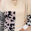 Fashion Casual Leopard Split Joint O Neck Tops