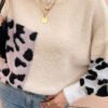 Fashion Casual Leopard Split Joint O Neck Tops