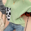 Fashion Casual Leopard Split Joint O Neck Tops