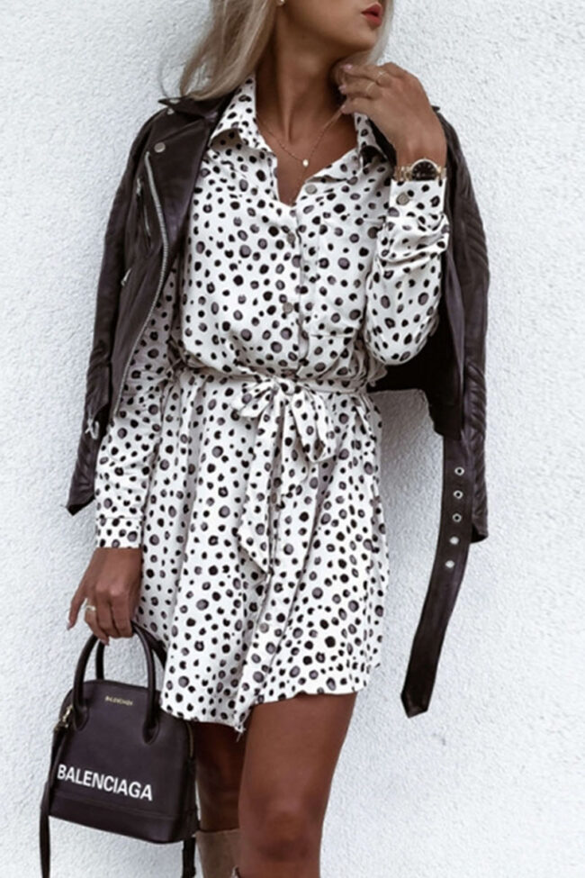 Casual Leopard Split Joint Turndown Collar A Line Dresses