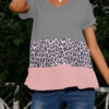 Fashion Casual Leopard Split Joint V Neck T-Shirts