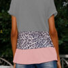 Fashion Casual Leopard Split Joint V Neck T-Shirts