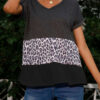 Fashion Casual Leopard Split Joint V Neck T-Shirts