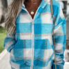 Fashion Casual Plaid Split Joint Hooded Collar Tops