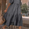 Fashion Casual Plaid Split Joint O Neck Princess Dresses