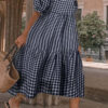 Fashion Casual Plaid Split Joint O Neck Princess Dresses