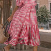 Fashion Casual Plaid Split Joint O Neck Princess Dresses