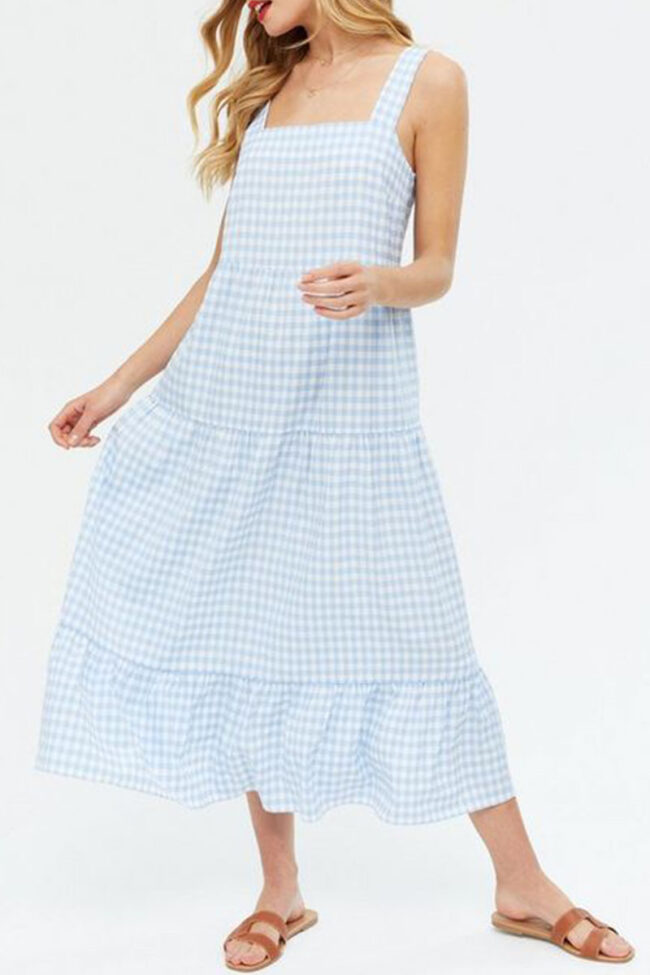 Fashion Casual Plaid Split Joint Spaghetti Strap A Line Dresses