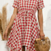 Fashion Casual Plaid Split Joint V Neck Irregular Dresses