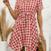 Fashion Casual Plaid Split Joint V Neck Irregular Dresses