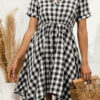 Fashion Casual Plaid Split Joint V Neck Irregular Dresses