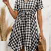 Fashion Casual Plaid Split Joint V Neck Irregular Dresses