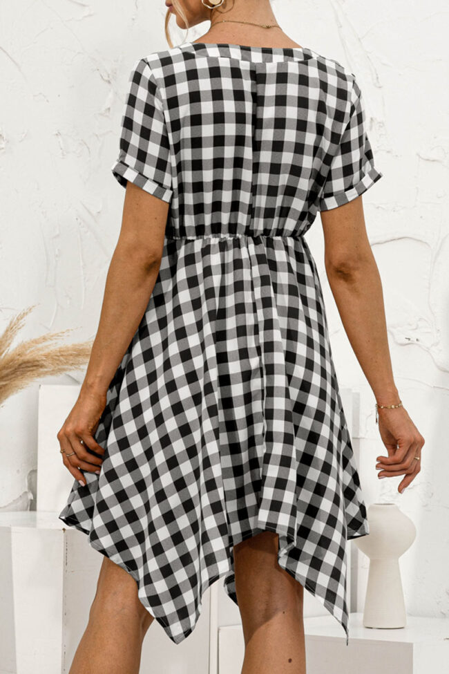 Fashion Casual Plaid Split Joint V Neck Irregular Dresses