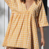 Fashion Casual Plaid Split Joint V Neck Princess Dresses