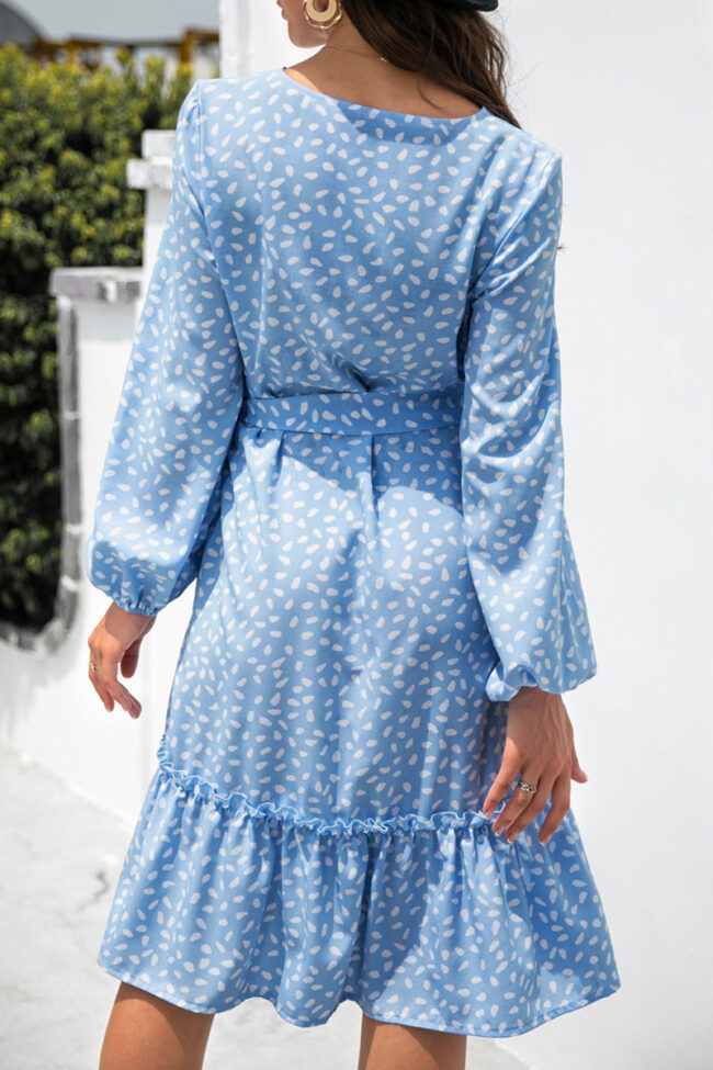 Fashion Casual Polka Dot Split Joint V Neck A Line Dresses