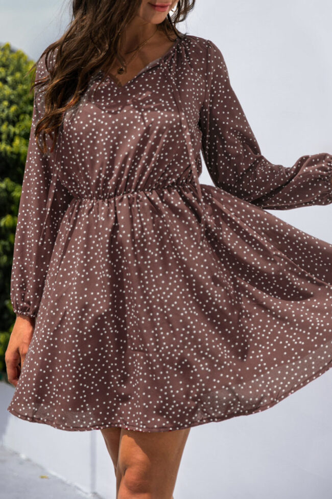 Fashion Casual Polka Dot Split Joint V Neck A Line Dresses