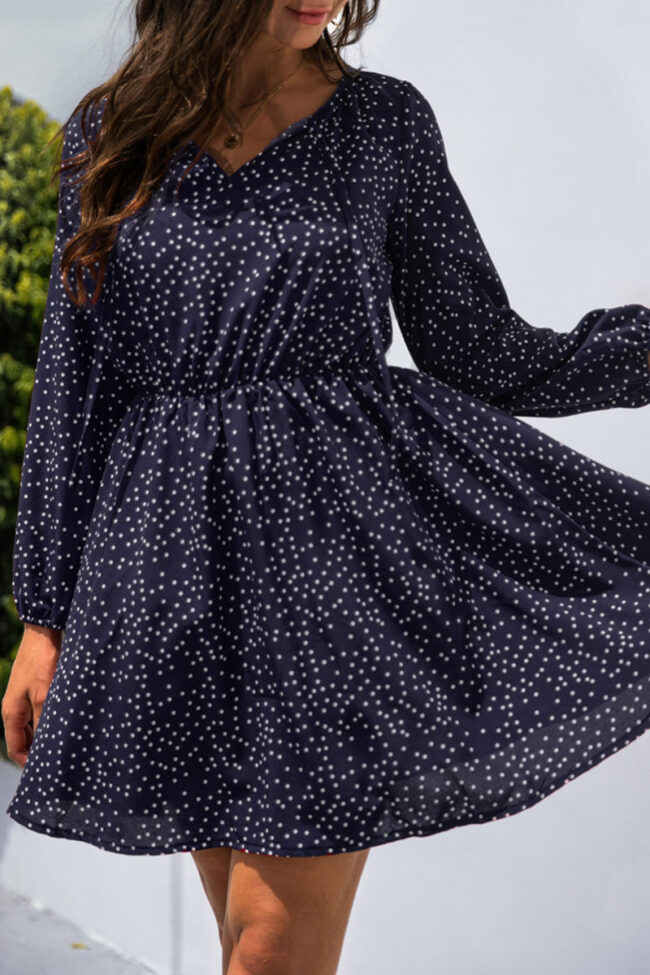 Fashion Casual Polka Dot Split Joint V Neck A Line Dresses