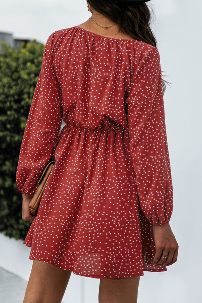 Fashion Casual Polka Dot Split Joint V Neck A Line Dresses