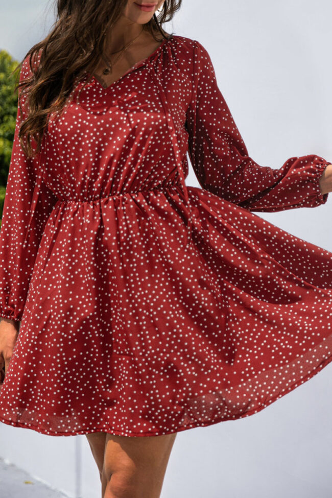 Fashion Casual Polka Dot Split Joint V Neck A Line Dresses