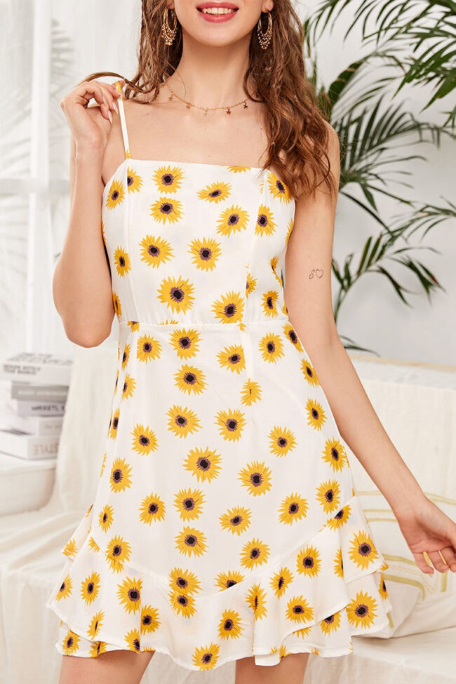 Fashion Casual Print Backless Spaghetti Strap Irregular Dresses