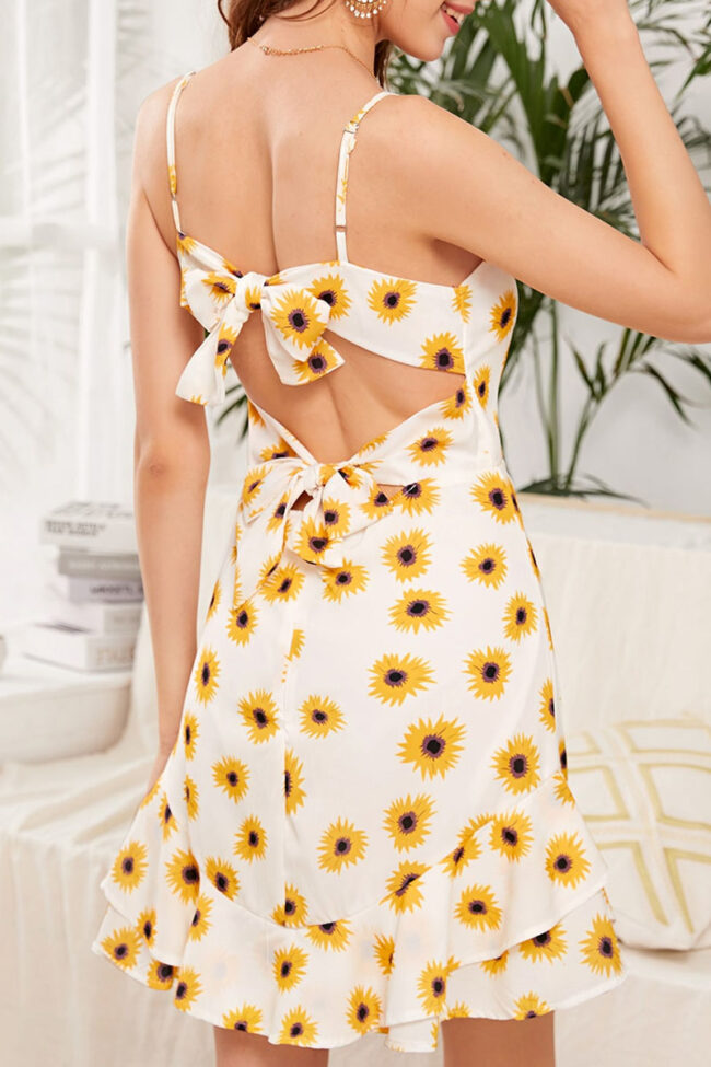 Fashion Casual Print Backless Spaghetti Strap Irregular Dresses