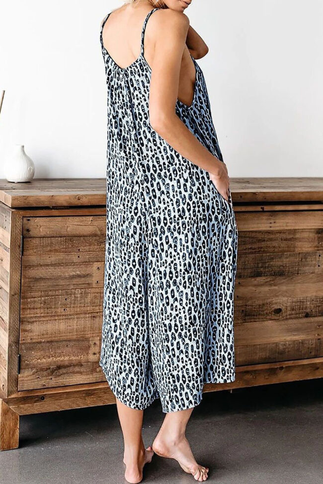 Fashion Casual Print Spaghetti Strap Loose Jumpsuits