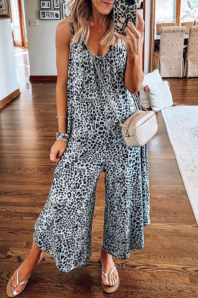 Fashion Casual Print Spaghetti Strap Loose Jumpsuits