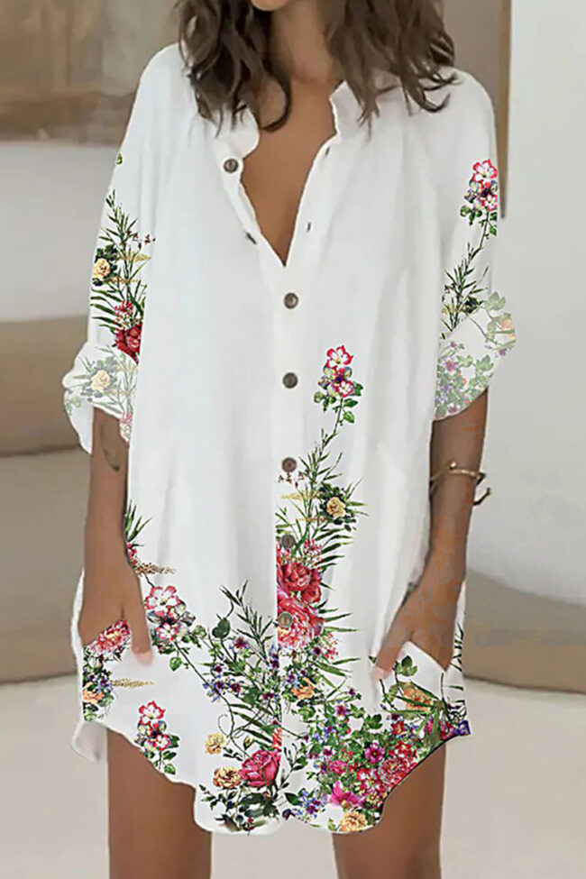 Fashion Casual Print Split Joint Mandarin Collar A Line Dresses