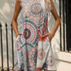 Fashion Casual Print Split Joint O Neck A Line Dresses