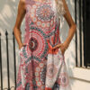 Fashion Casual Print Split Joint O Neck A Line Dresses