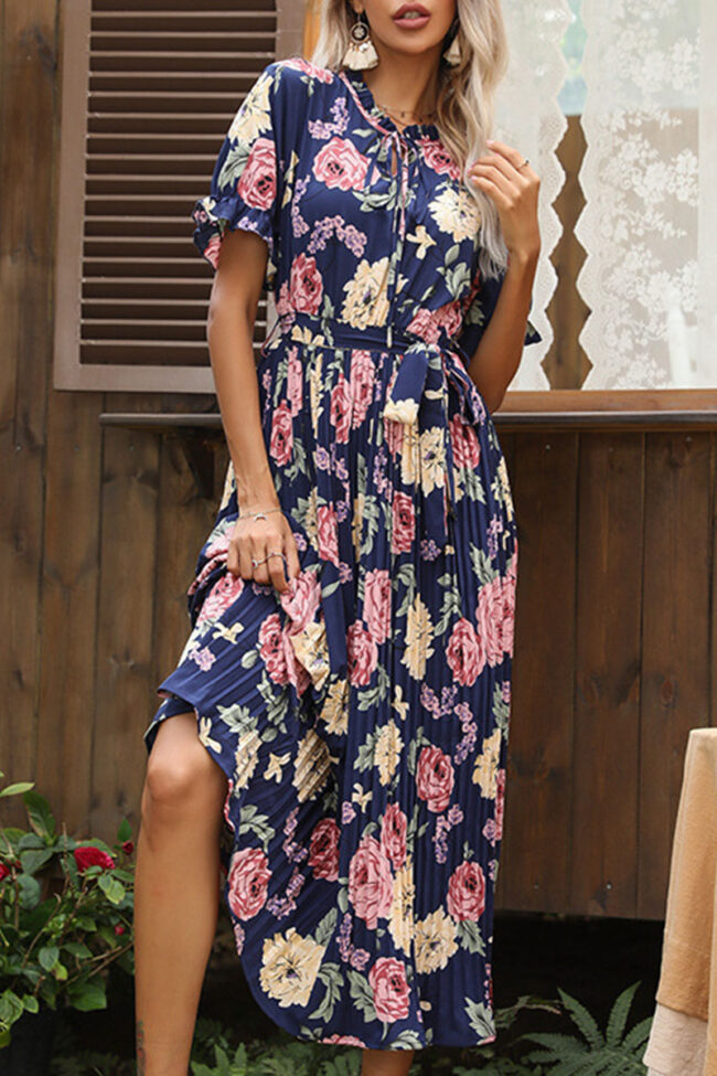 Fashion Casual Print Split Joint O Neck A Line Dresses