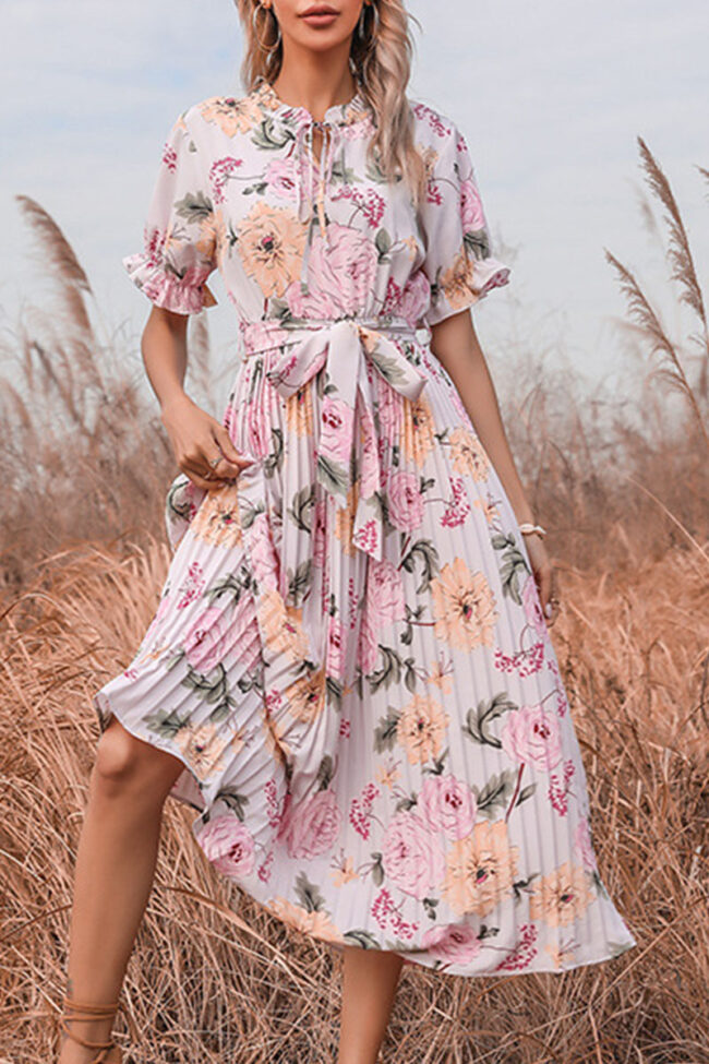 Fashion Casual Print Split Joint O Neck A Line Dresses