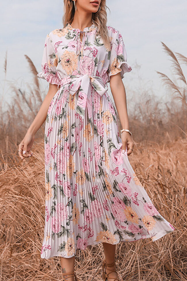 Fashion Casual Print Split Joint O Neck A Line Dresses