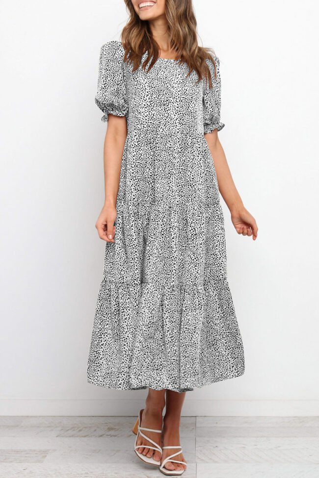 Fashion Casual Print Split Joint O Neck A Line Dresses