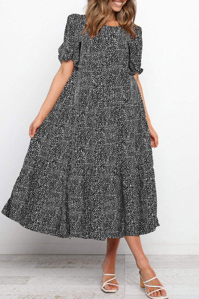 Fashion Casual Print Split Joint O Neck A Line Dresses