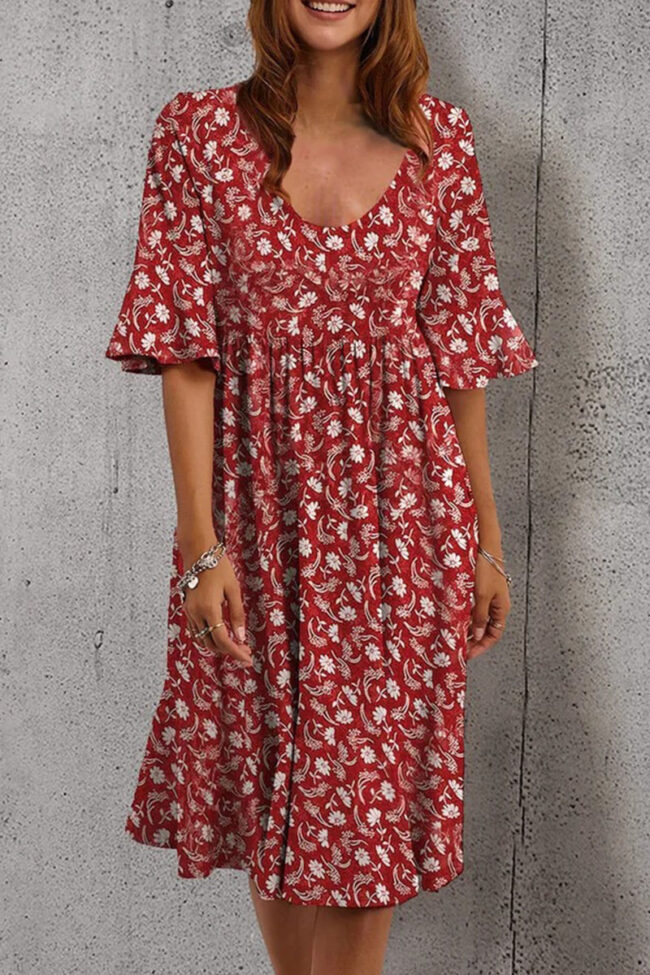 Fashion Casual Print Split Joint O Neck A Line Dresses